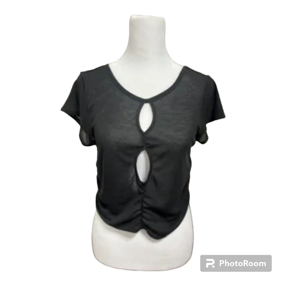 Free People Movement Women's Cut-out Cropped Ruched Tee Black Size XS NWOT